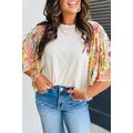 Beige Floral Patchwork Half Batwing Sleeve Blouse