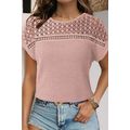 Light Pink Lace Patchwork Waffle Short Sleeve Top