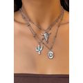 Silvery Western Steer Cactus Pendant Adjustable...