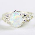 Created White Opal, 925 Sterling Silver Ring, S...