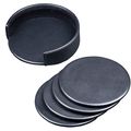 Dacasso Black Leather 4-Round Coaster Set