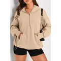 Parchment Solid Kangaroo Pocket Half Zipper Ove...