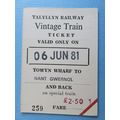 Talyllyn Railway Vintage Train 1981 Ticket #2