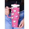 Rose Red Valentines Heart Printed Thermos Cup w...