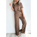 Smoke Gray Solid Color T Shirt 2pcs Wide Leg Pa...