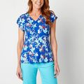 NWT Liz Claiborne Tropical Blue Floral V-Neck B...
