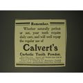 1909 Calvert's Carbolic Tooth Powder Ad - Remember
