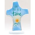 One Day at a Time Cross Metal Freestanding Blue...