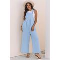 Beau Blue Checkered Pocketed High Waist Wide Le...