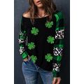 Green Sequin Clover Patch Graphic Plaid&Leopard...