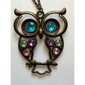 VINTAGE OWL NECKLACE - MULTICOLOURED STONES