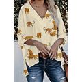 Apricot Printed Leopard Print Tab Sleeve Loose ...