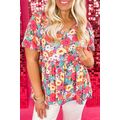Multicolour Boho Floral Short Puff Sleeve Babyd...