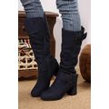 Navy Blue Suede Double Buckled Side Zipped Mid-...