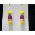 Unusual vibrant magenta & yellow glass earrings...
