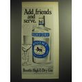 1974 Booth's High & Dry Gin Ad - Add friends and serve
