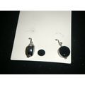 Silver dipped round black glass earrings petite...