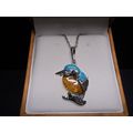 Amber and Turquoise 925 Silver Kingfisher Pendant