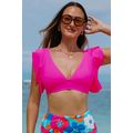 Rose Red Ruffled V Neck Swim Top
