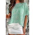 Moonlight Jade Sequin Batwing Sleeve V Neck Vel...