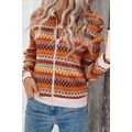 Orange Boho Striped Zip Up Long Sleeve Jacket