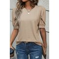 Parchment Solid Color Ruched Puff Sleeve T Shirt