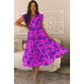 Rose Floral Print Tiered Frilled Trim Flutter S...
