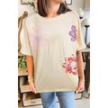 Apricot Flower Patched Exposed Stitching Trim C...
