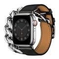 Double Loop Genuine Leather Stainless Steel Wat...