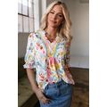 Pink Boho Flower Print Half Puff Sleeve Blouse