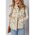 Apricot Floral Print Zip Up Quilted Vest
