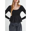 Black Ribbed Knit Long Sleeve Scoop Neck Peplum...
