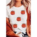 White Glitter Pumpkin Patched Cotton Blend T Shirt