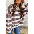 Brown Stripe Crew Neck Drop Shoulder Pullover S...