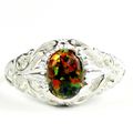 Created Black Opal, 925 Sterling Silver Ring, S...