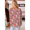 Multicolor Floral Print Shirred 3/4 Sleeve Tuni...
