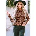 Brown Leopard Smocked Puff Sleeve Peplum Top