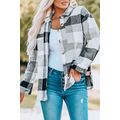 Gray Plaid Color Block Buttoned Long Sleeve Jac...