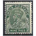 India 1934 SG233 9p Deep Green Mounted Mint.