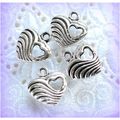 Love Heart Silver Tone Engraved Charm Pendant C...
