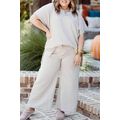 Beige Plus Size Textured Collared Top and Pants...