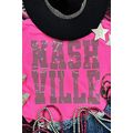 Rose Red NASHVILLE Rhinestone Crew Neck Graphic...