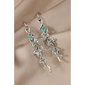 Silvery Vintage Ivy Leaf Gemstone Dangle Earrings