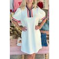 White Textured Jacquard Colorblock Edge Puff Sl...