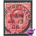 GB stamps 1902-10 KEV11 - 1d SG219 Beckenham 9