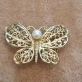 Gold Tone Butterfly Pearl Brooch