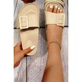 Parchment Buckle Decor Wide Band Thick Sole Sli...