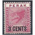 Perak (Malaysia) 1895 SG65 3c on 5c Rose Mounte...