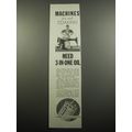 1933 3-in-One Oil Ad - Machines that need coaxing