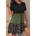Jungle Green Leopard Print Colorblock Frill Tri...